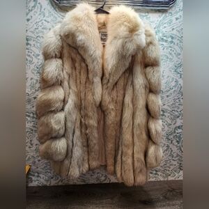 Vintage SAGA FOX Natural Blue Fox Real Fur Coat Jacket Womens Sz S